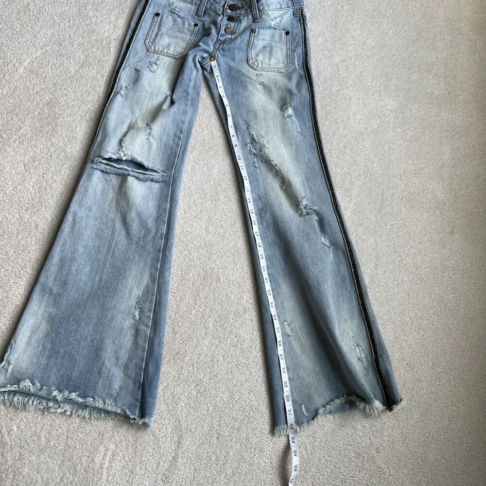 One Teaspoon Le Cats Florence Jeans Womens 27 Distressed Low Rise Flare Leg - Picture 15 of 15